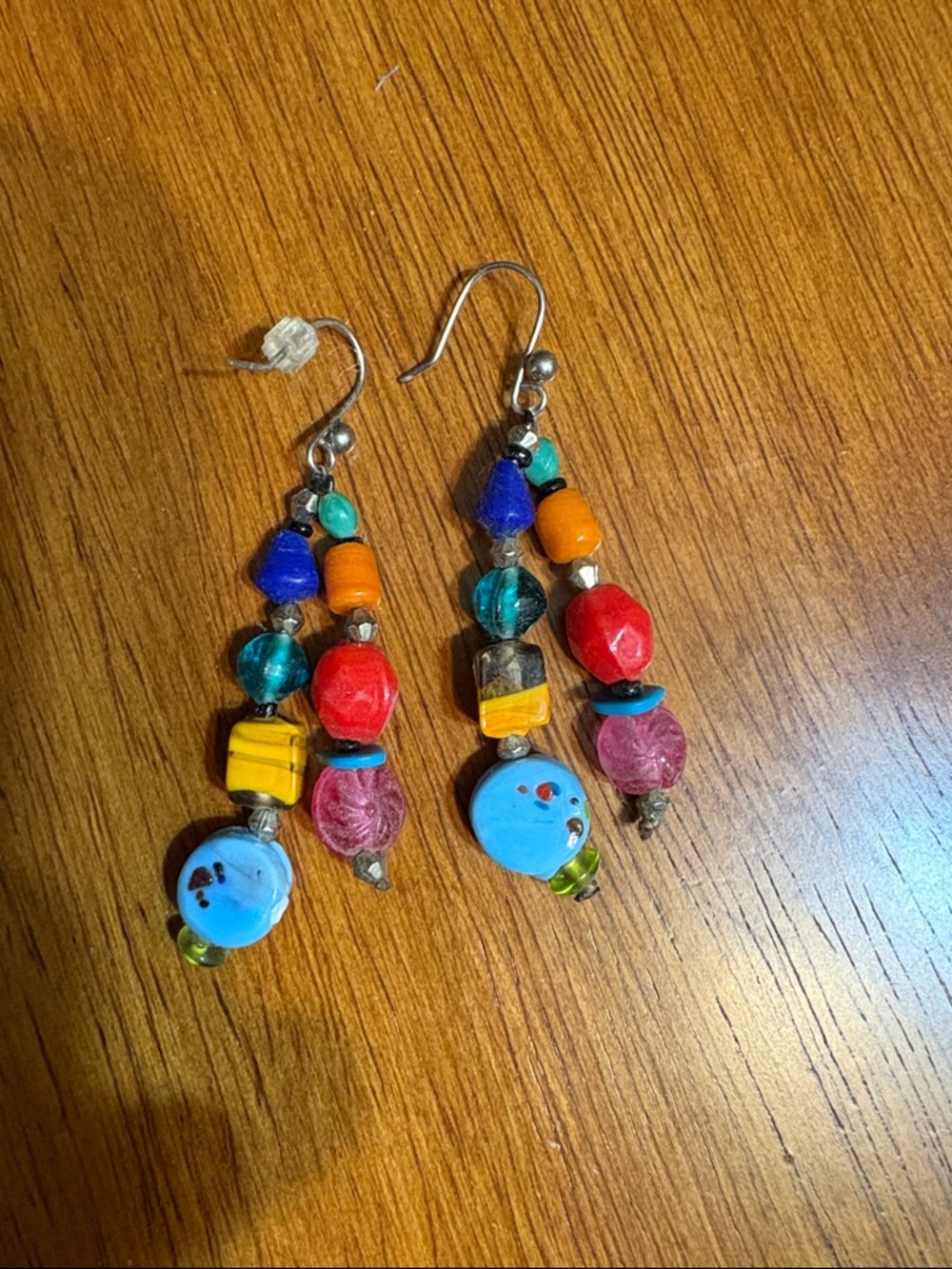 Chico's Multicolor Bead Dangle Earrings - Blue, Red, Orange, Pink, Teal, Yellow